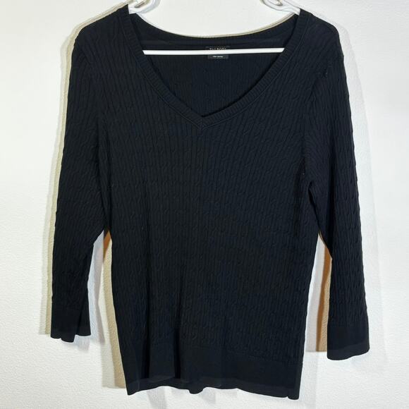 Talbots Collection Black Ribbed V Neck Sweater Pima Cotton NO SIZE TAG - Picture 1 of 5